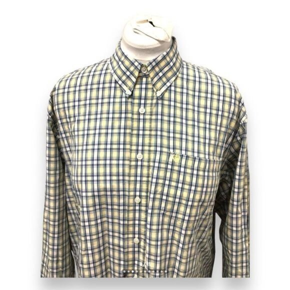 Izod Mens Large Yellow & Blue Plaid Long Sleeve Button-Up Shirt - Picture 3 of 10